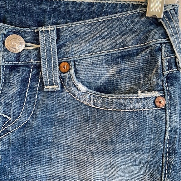 True Religion Distressed Sophie Denim Bermuda Shorts Blue Women’s Size 25 - Picture 6 of 13